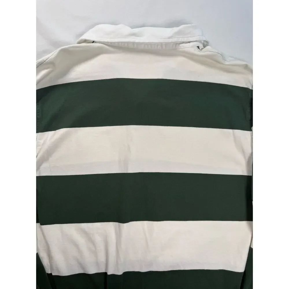 Levi’s Rugby Shirt Men’s XL Green White Stripe Relaxed Fit Long Sleeve Polo